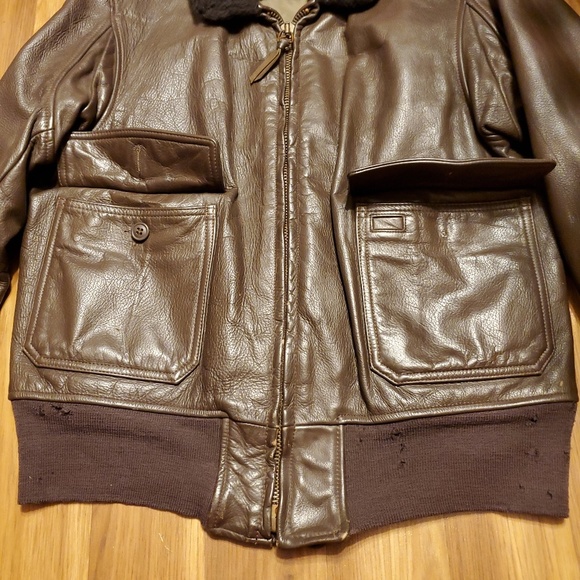 Leather Flyers Jacket Vintage Fur Collar - Picture 5 of 8